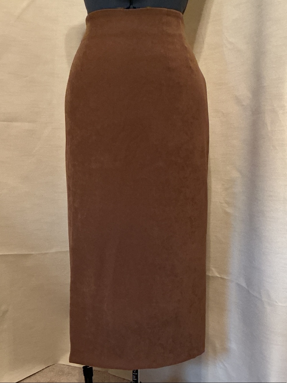 High-Waist Brown Suede-Look Pencil Skirt